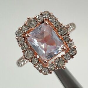 Rings Women’s Jewelry Radiant Cut Halo Cubic Zirconias Rose Gold Tone